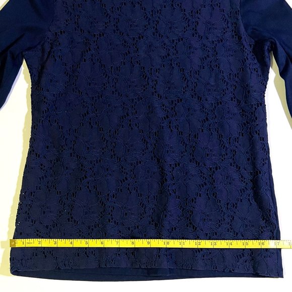 Talbots - Women's Petite Size S - Dark Blue Lace Floral Patern Top - Long Sleeve - Picture 8 of 10
